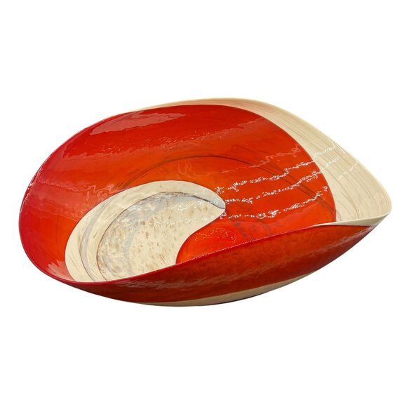 Murano Yalos Art Glass Centerpiece Bowl Rouge Ivory And Red 20" X 11.5" X 7" Dec - Picture 1 of 10